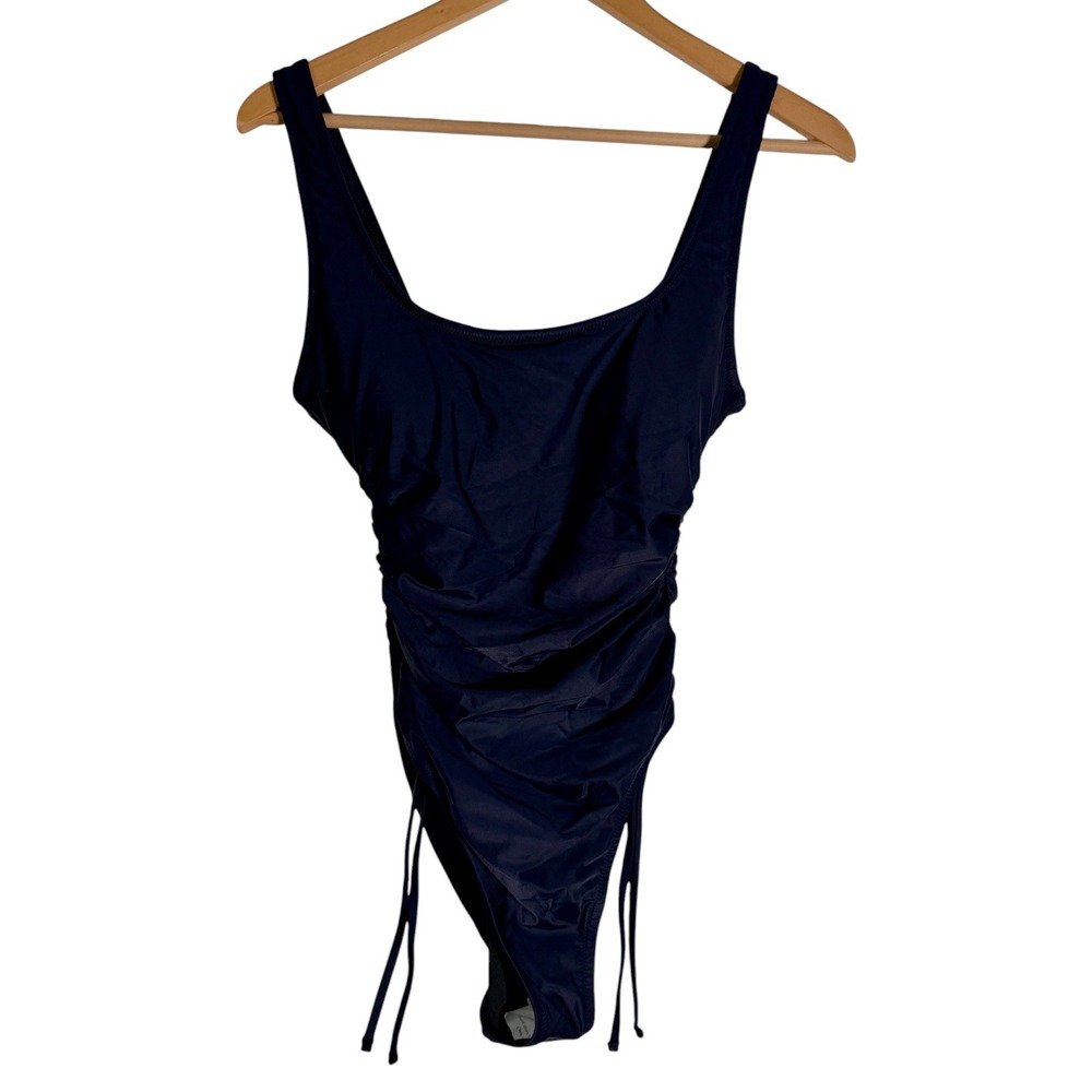 NEW J. Crew Women's Ruched Side Tie One Piece Swimsuit Bathing Suit Navy Blue 8